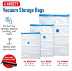 Spacesaver 6 Pack Variety Vacuum Seal Bags for Clothing, Travel, Blankets - Compression Bag with Hand Pump - Space Saver Vacuum Storage Bags for Bedding, Moving, Travel & Organization (2M, 2L&2XL)