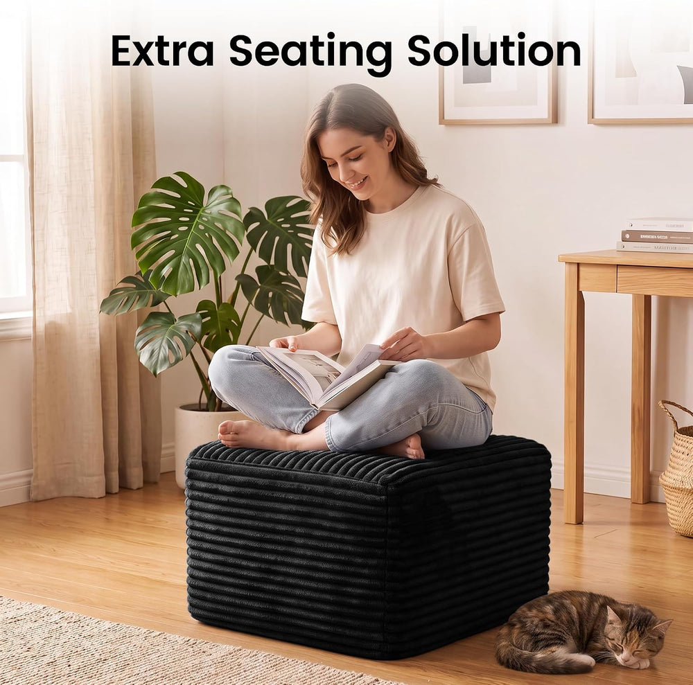 27.6" Floor Ottoman, Plush Corduroy Ottoman Foot Rest for Couch in a Box...