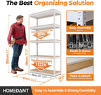 HOMEDANT 5 Tier Storage Shelves Adjustable Laminated Boltless Garage Metal Shelving Unit Heavy Duty Utility Rack Shelf Warehouse Pantry Closet Kitchen (1, (M) 35.9" W, White)