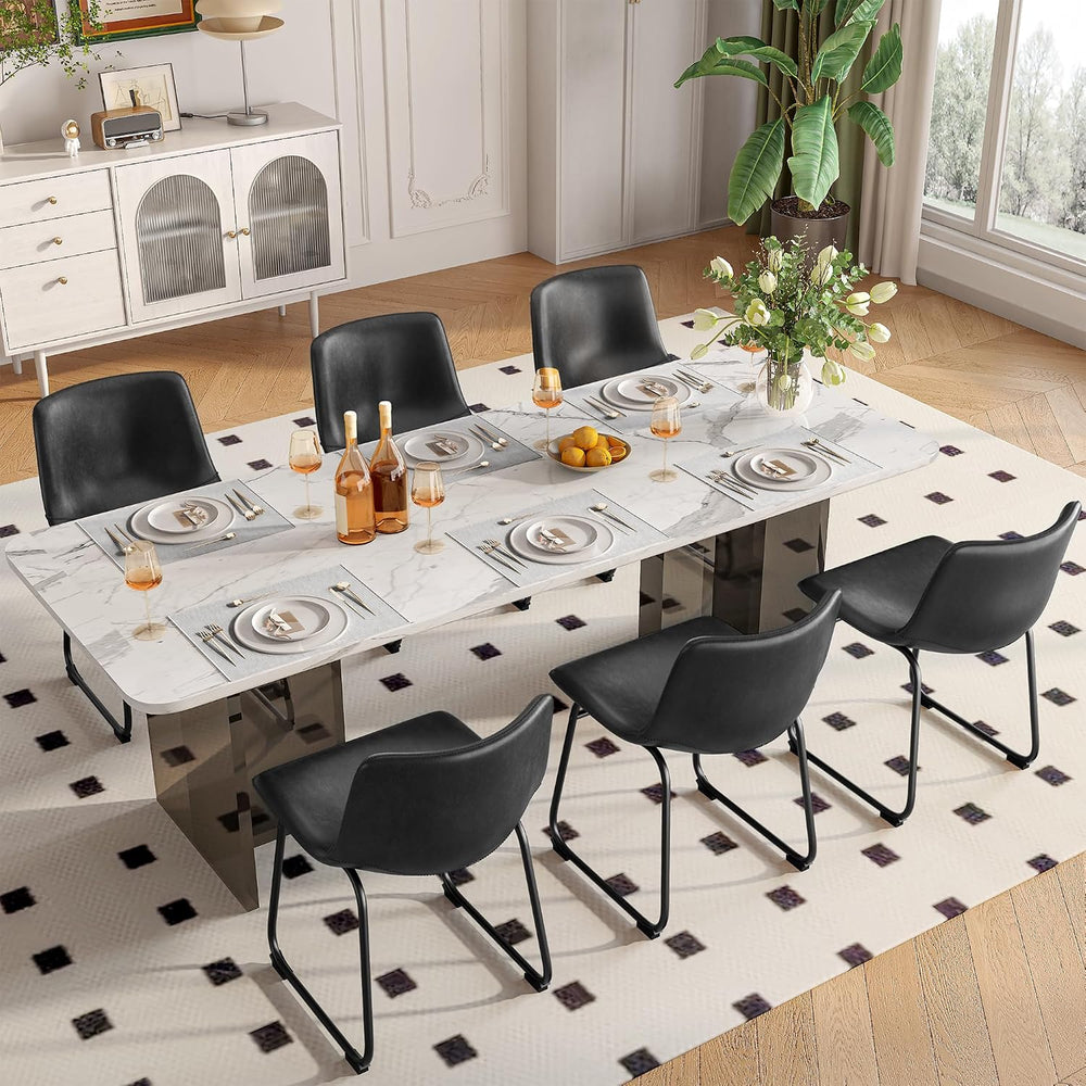 REONEY Dining Chairs Set of 6, 18" PU Leather Dinner Chairs, Black