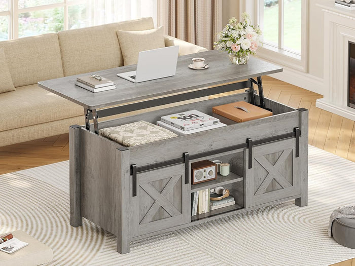 SEDETA Farmhouse Lift Top Coffee Table with Storage for Living Room, Grey