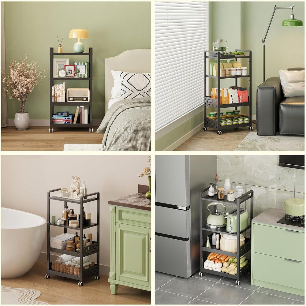 Adjustable 4 Tier Rolling Cart Metal Utility Carts with Lockable Wheels Rolli...