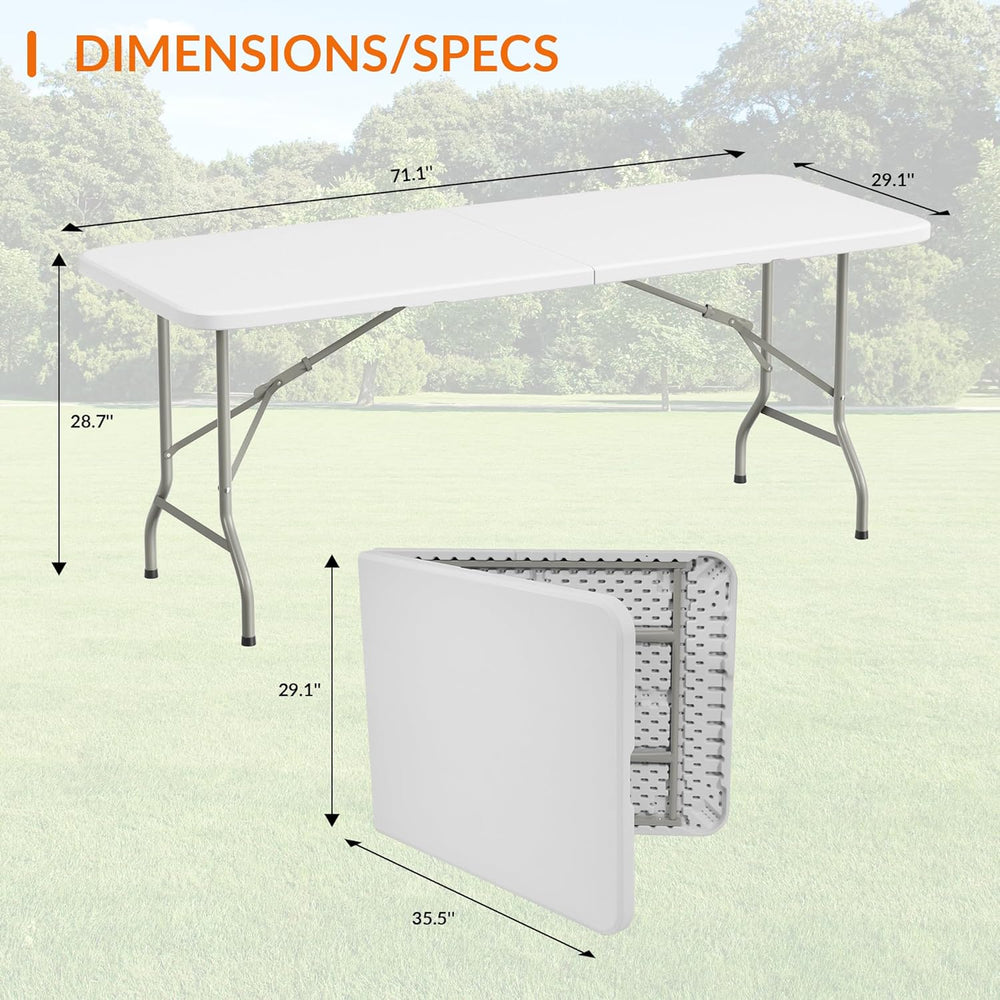 Elevon 6 Feet Heavy Duty Folding Table with Adjustable Height, Fold-in-Half P...
