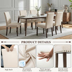 Furniliving Upholstered Dining Chairs Set of 6 - Line Fabric Modern Farmhouse Kitchen Chairs, High-Back Dining Room Chairs with Wooden Legs for Kitchen Dining Room Living Room.Beige