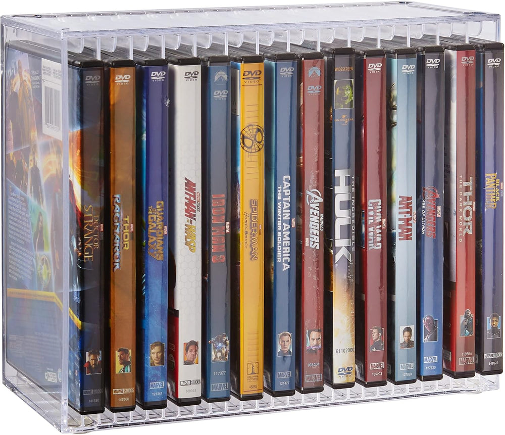 STORi Stackable Clear Plastic DVD Organizer with Rubber Feet | Rectangular Ho...
