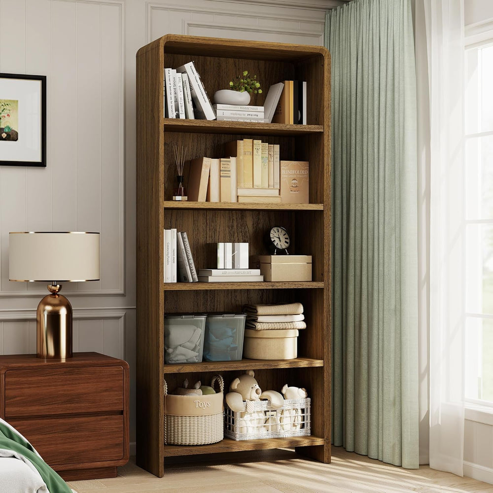Bevfint 71" Bookcase Tall 5 Shelves Wood Bookshelf with Curved Soft Edge...