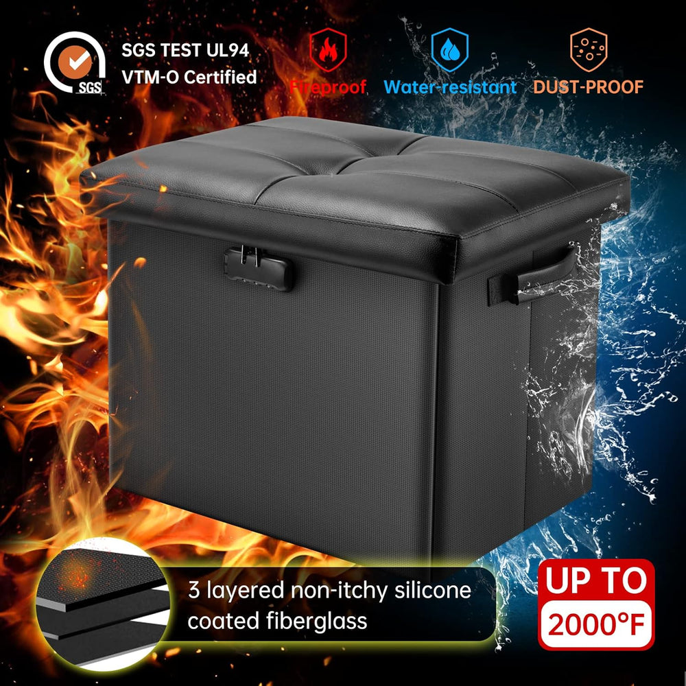 DocSafe Storage Ottoman with Lock,Fireproof Folding Ottoman Foot Rest Stool S...