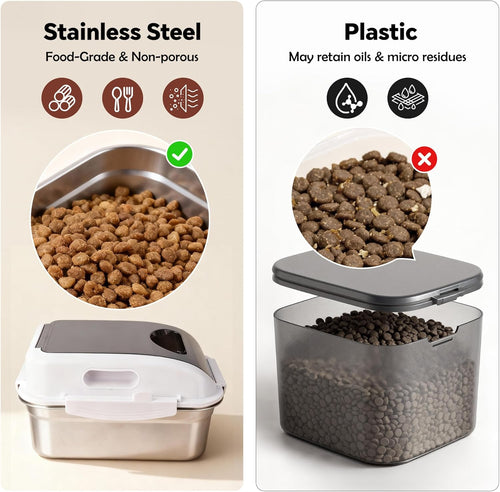 304 Stainless Steel Dog Food Storage Container with Lid for Cat Bird Pet Dry Food Treats, Airtight Mouse Proof Storage Bin Fits Up To 7 Lbs, Coming With Scoop