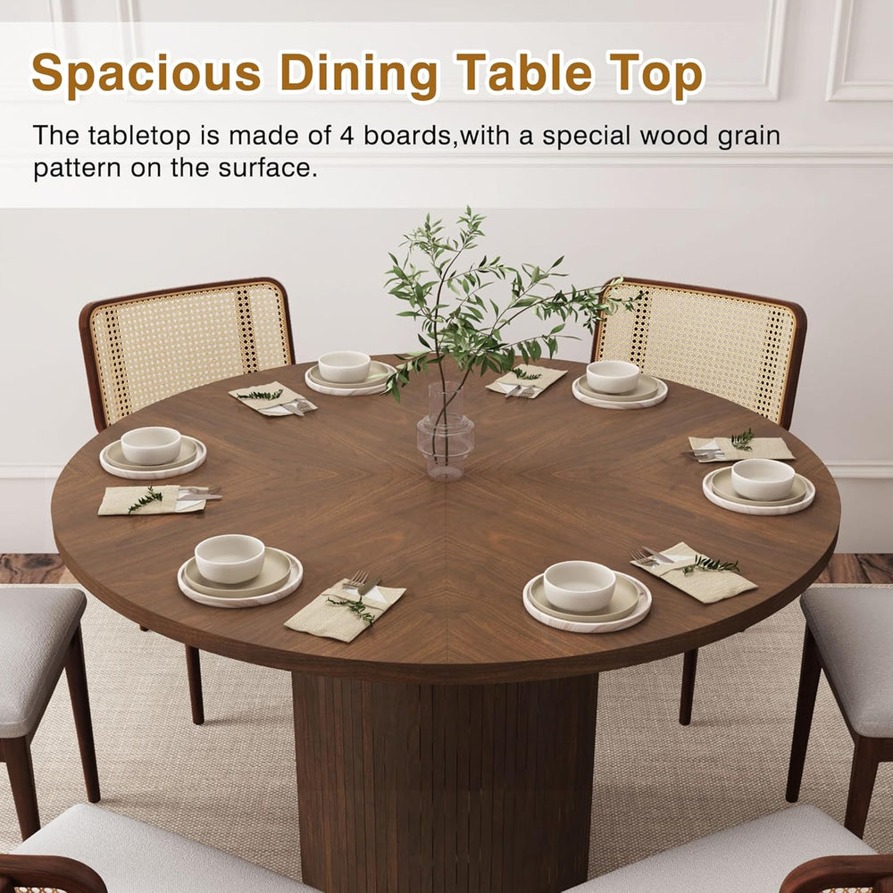 QHITTY Fluted Round Dining Table, 47-inch Wood Kitchen for 4, Farmhouse Circl...