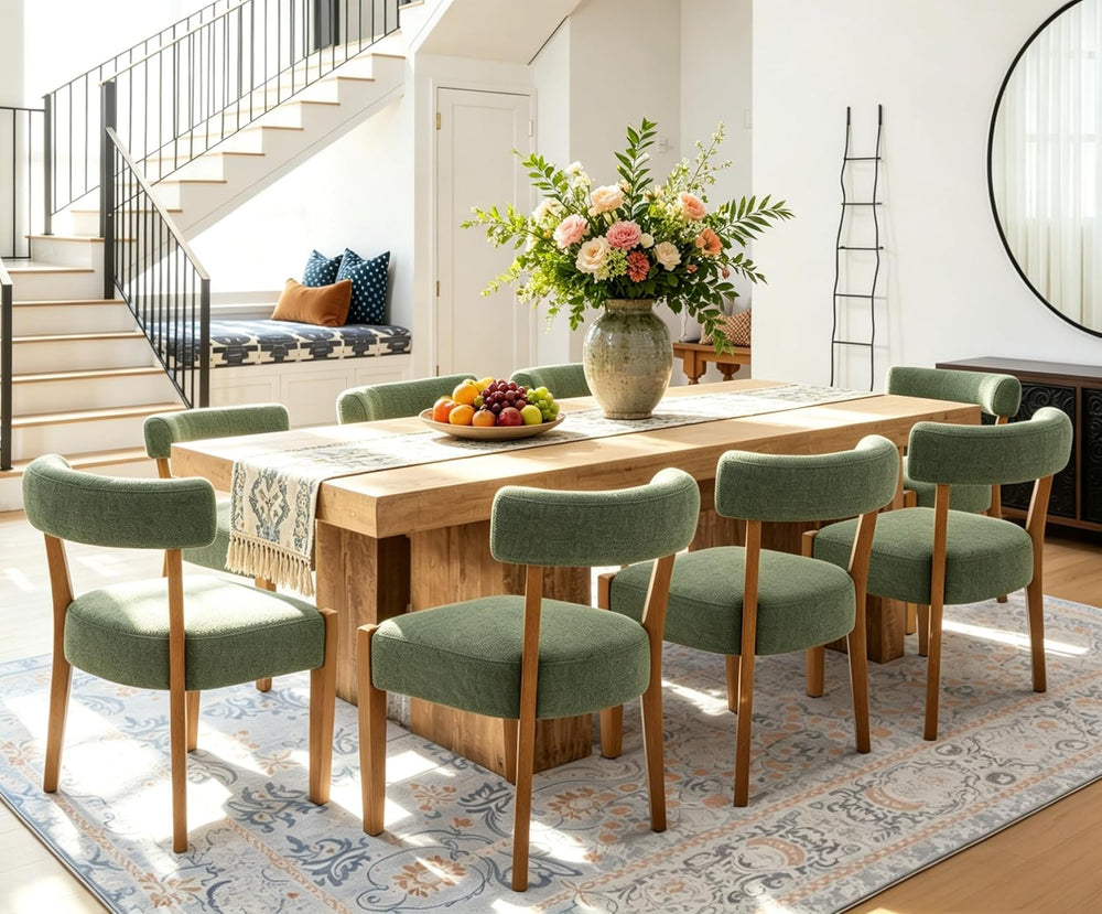 RNKSFX Upholstered Green Dining Chairs Set of 6, Walnut Wooden Kitchen & ...