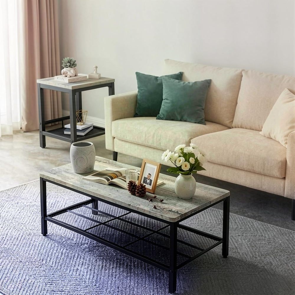 Coffee Table Set of 3,Industrial Coffee Table and 2 End Side Tables,Easy Asse...
