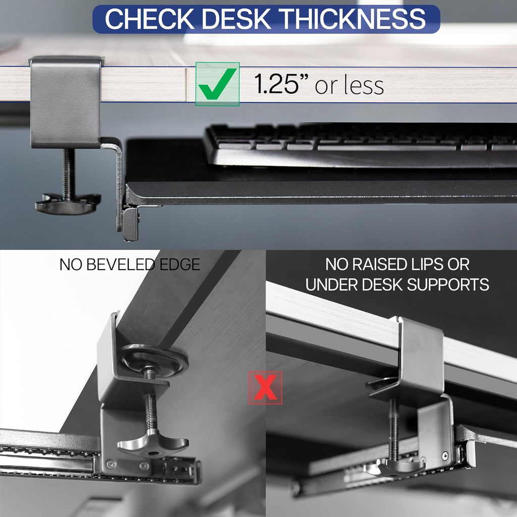 VIVO Large Keyboard Tray Under Desk Pull Out Platform with Pencil Drawer, Extra Sturdy C Clamp Mount, 27 (33 Including Clamps) x 11 inch Slide-Out Tray with Storage Drawer, Black, MOUNT-KB05-4D