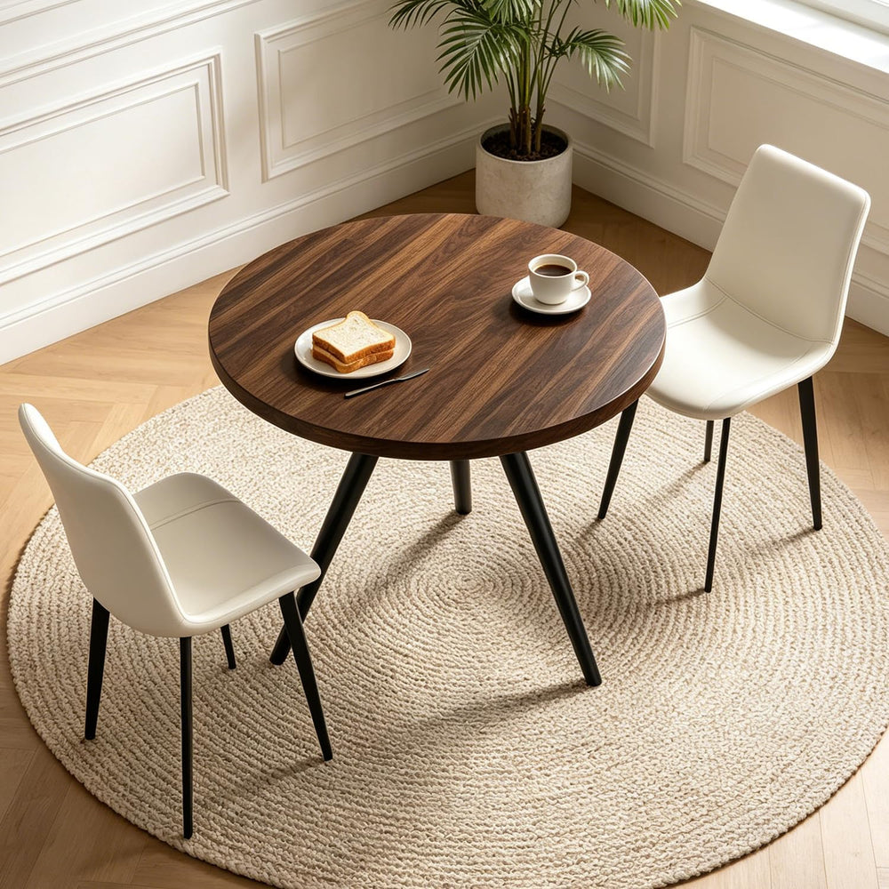 34.6" Round Dining Table Set for 2, Walnut Small Dining Room Set | Space...