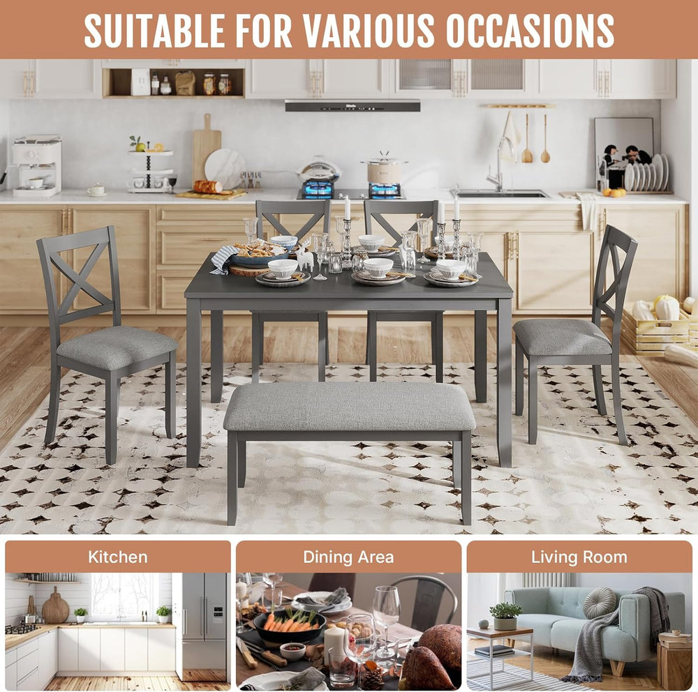 Zevemomo 6-Piece Solid Wood Dining Table Set, Wooden Legs, Grey | Including 1...