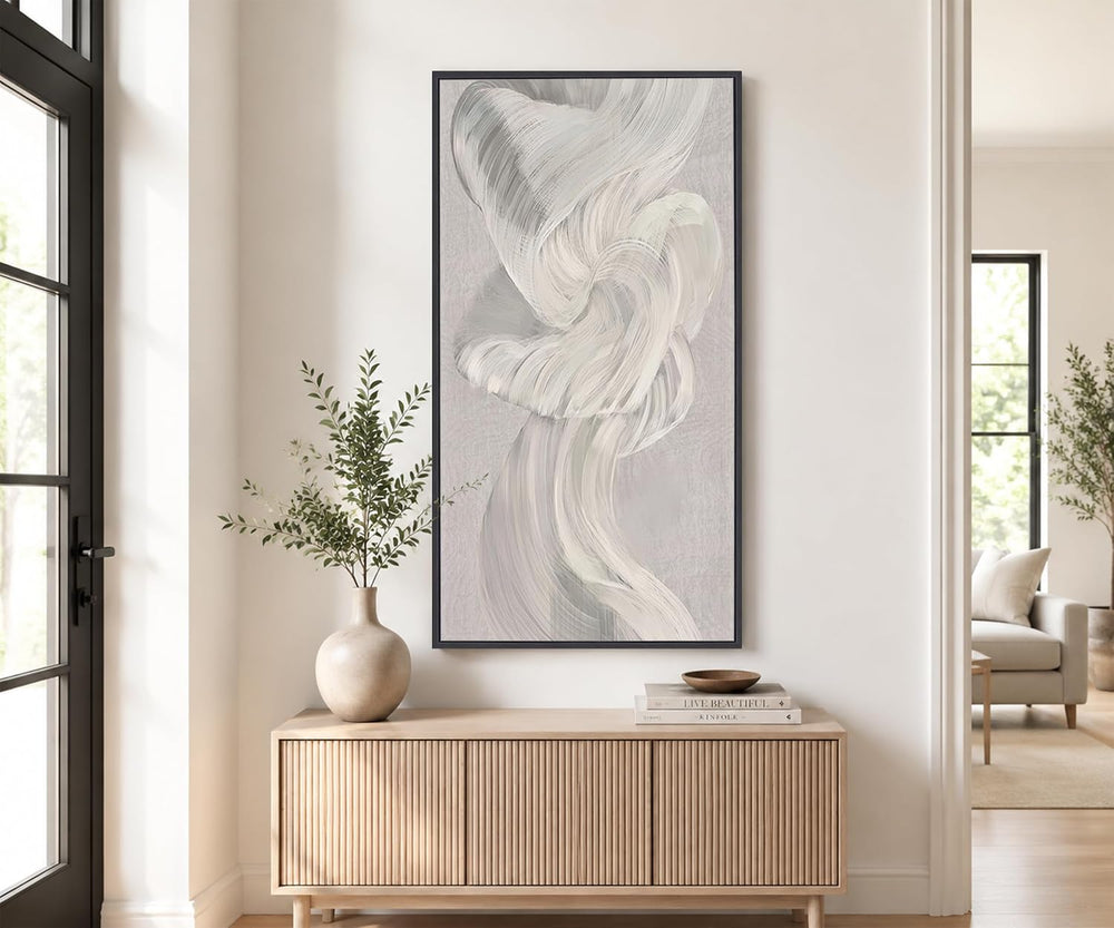 Large Framed Abstract Wall Art 24x48 Inch Grey Textured Canvas Wall Decor