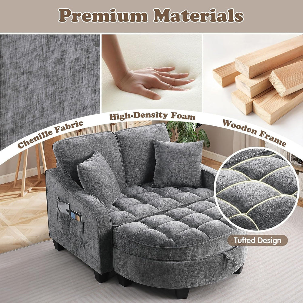 Oversized Chaise Lounge Chair Indoor with Ottoman, Chenille Tufted Comfy Love...
