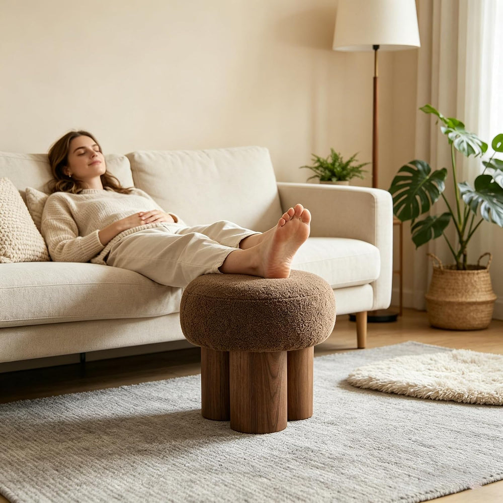 16.54''Mushroom Stool,Modern Fabric Ottoman Foot Rest,Teddy Round Foo...