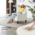 VINGLI Mid Century Modern Accent Chairs for Living Room, Cream White Comfy Reading Chair Soft Chenille Sofa Chairs Upholstered Side Armchair for Living Room, Bedroom, Apartment