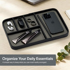 Nordik Leather Valet Tray - Large EDC Tray - Pebble Black (11.8 x 7.9 in) | Premium Vegan Leather with Two-Toned Design, Includes Five Compartments, Giftable, Catchall Tray for Keys Watch and Jewellery
