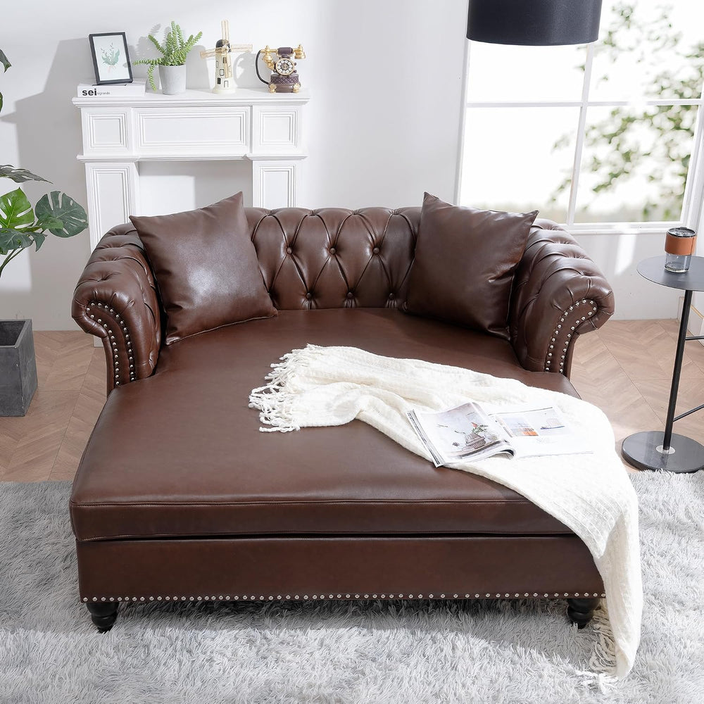 62.99" Chaise Lounge Indoor Comfy Reading Chair with 2 Pillows, PU Leath...
