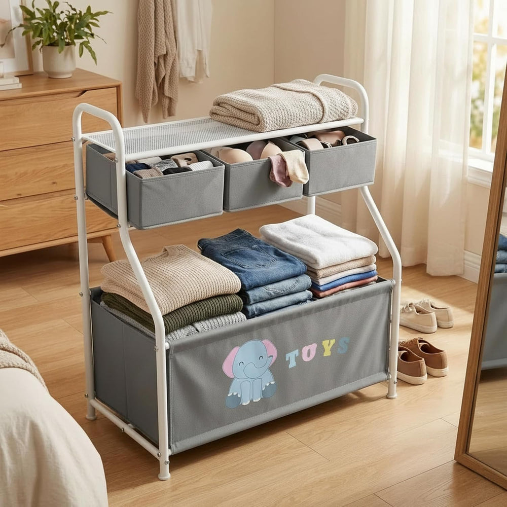 GRANNY SAYS Storage Cabinet with Shelves and Fabric Bins, 3-Tier Organizer Ra...