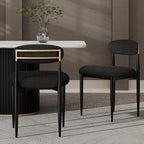Morden Fort Black Dining Chairs Set of 2, Boucle Upholstered Chairs with Curved Backrest and Sleek Metal Legs for Dining Room, Kitchen and Apartment