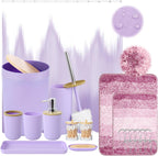 iMucci Bathroom Accessories Light Purple Bathroom Sets with Shower Curtain and Rug, Light Purple Ombre Waterproof Shower Curtain with Ultra Absorbent Rug Bathroom Accessories Set for Home