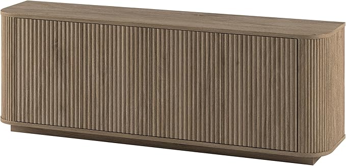 Henn&Hart Fluted TV Stand for TVs up to 75" with 2 Storage Cabinets with an Adjustable Shelf for Living Room, Family Room, or Office, Weathered Gray