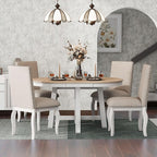 5 Pieces Dining Table Set with 43" Round Extendable Desk,Living Room Furniture W/ 4 Upholstered Curved Legs Chairs,for Restaurant,Home Bistro,Oak Natural Wood+Antique White