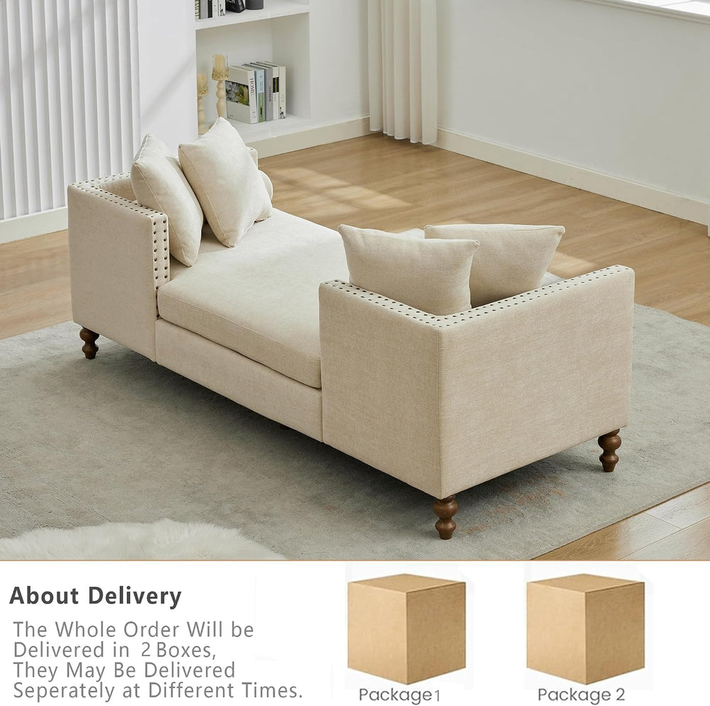 Setawix 75.2" Indoor Chaise Lounge Sofa Chair Double-Sided,Chenille Larg...