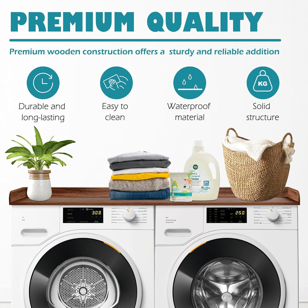 Royxen Laundry Countertop Solid Wood, Countertop for All Front-Loaded Washing Machine and Dryer, Extra Room for Laundry Room, Walnut Color