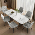 Dining Chairs Set of 6, Mid Century Modern Kitchen Chairs with Soft Cushion, Comfortable Upholstered Fabric Dining Room Chair for Kitchen, Light Grey