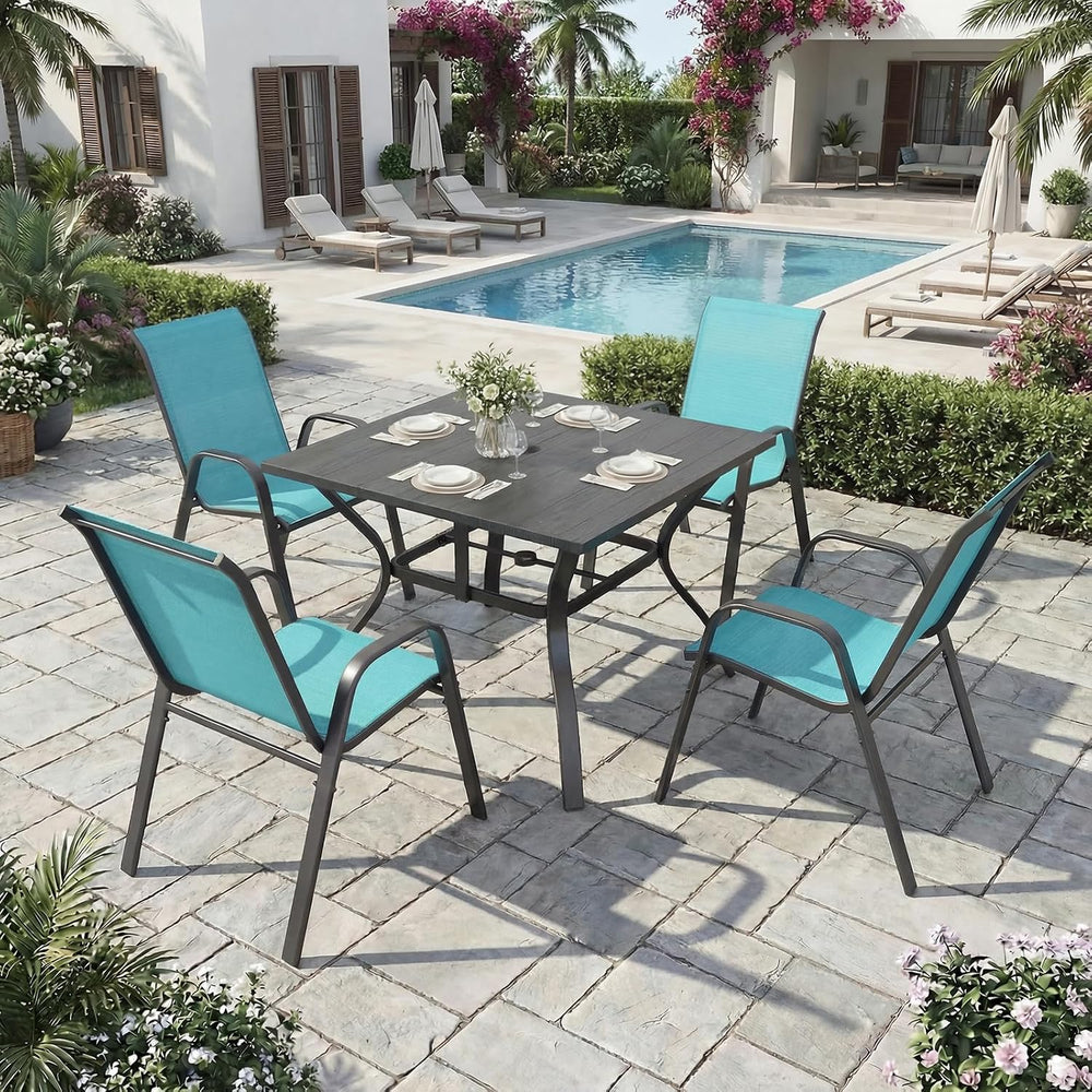 Outdoor Dining Set for 6, 7pcs Patio Table and Chairs Set with Adjustable Umb...