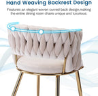 KCC Modern Velvet Dining Chairs Set of 4, Upholstered Living Room Chair with Woven Back and Golden Metal Legs, Mid-Century Accent Side Chair for Dining Room, Kitchen, Beige