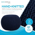 BIRDROCK HOME Round Pouf Ottoman Foot Rest - 18.5”x18.5”x15” Boho Compact Comfortable Soft Cotton Braided Foot Stool with Bean Bag Filling for Living Room, Bedroom, or Nursery (Navy)