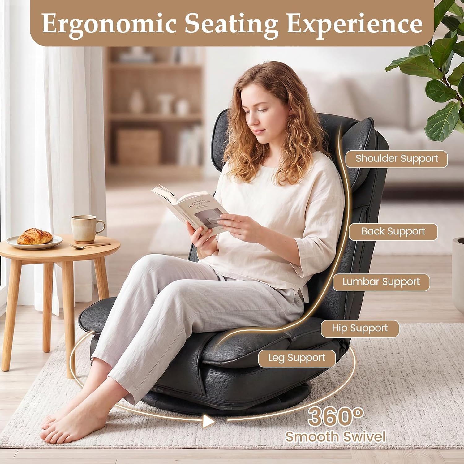Giantex 360° Swivel Floor Gaming Chair, Folding Lazy Lounger Couch with 6-Position Adjustable Backrest & Sponge Filling, Lazy Sofa Lounge Chair, Video Gaming Chair for Reading, Relaxing (Black)