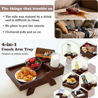 GHKINMAL Couch Cup Holder Tray, 15.4"x9.9" Large 4 in 1 Couch Armrest Table with 360°Rotated Phone Holder, Non-Slip Clip on Side Table for Drinks/Remote/Snacks, Ideal Gift for Husband, Wife, Parents