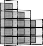 Kuject XX-Large Shoe Storage Boxes Organizers Clear Plastic Stackable 12 Pack, Shoe Rack & Holder Substitute, Sneaker Containers, Toy Storage Organizer Bins for Entryway, Closet, Under Bed, Black