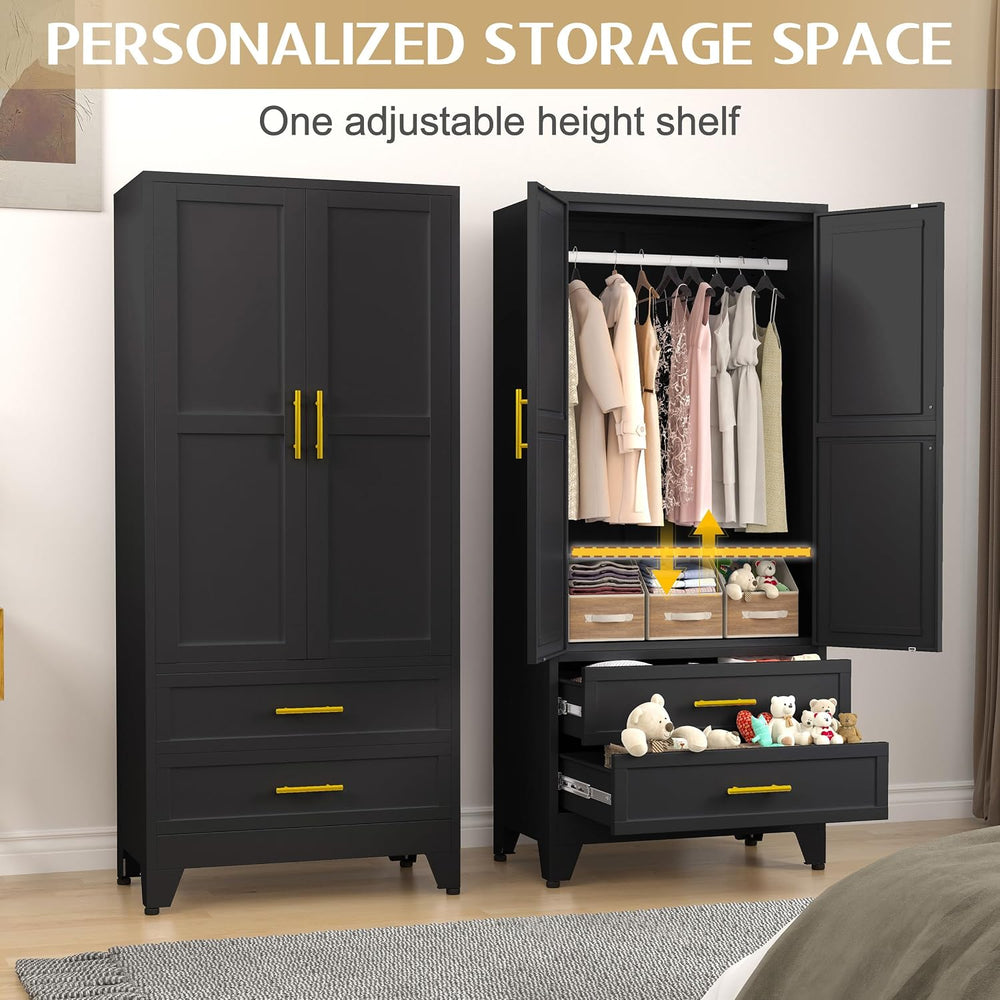 GAIOUS Metal Wardrobe Cabinet with 2 Drawers, 71" Clothing Storage Cabinets