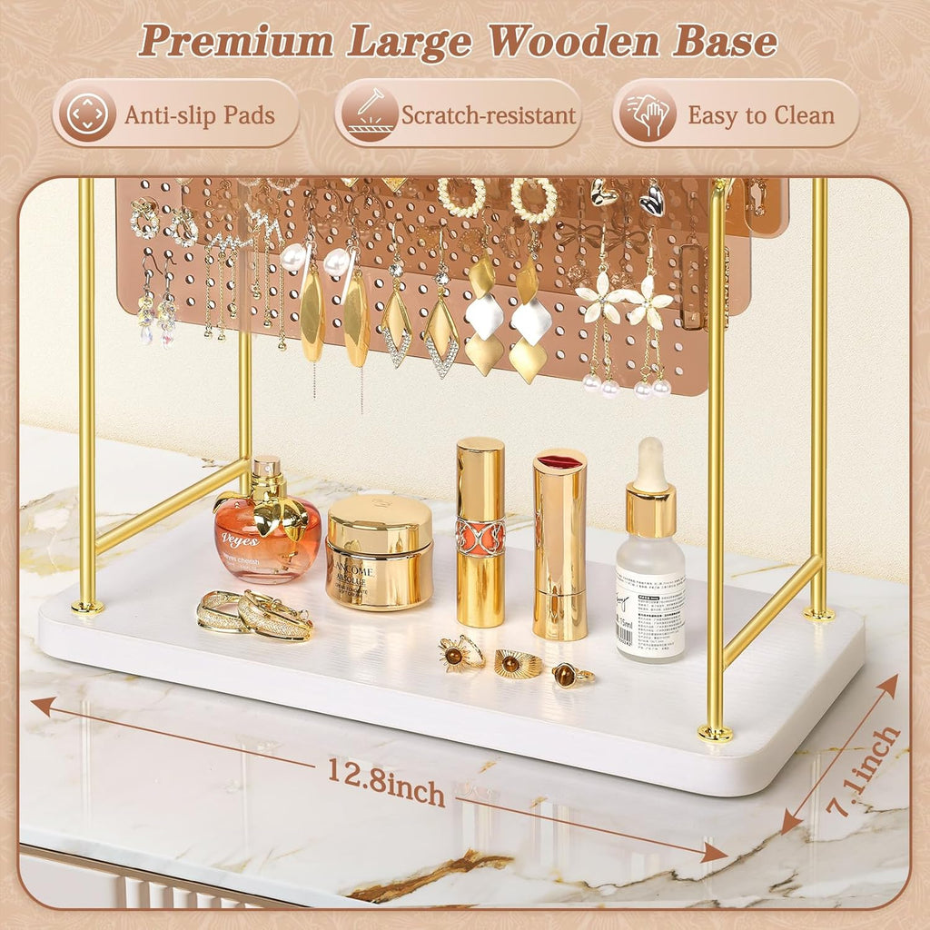 Earring Organizer, Earring Holder Display Stand with 3 Earring Storage Pegboards 568 Holes, Jewelry Organizer with Hook Rack for Stud Earrings Necklace, Acrylic Large Jewlery Hanger Towers for Women