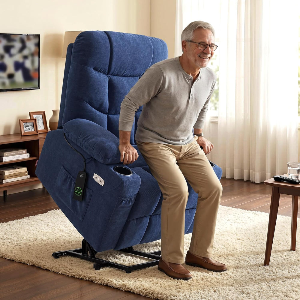 MCombo Power Lift Recliner for Elderly, Fabric 7287 (Navy Blue, Medium)
