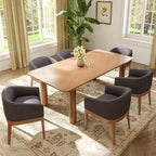 Dining Chairs Set of 6 Mid-Century Modern Dining Chairs, Linen Upholstered Kitchen Dining Room Chairs, Curved Backrest Dining Chair with Wood Legs, Charcoal