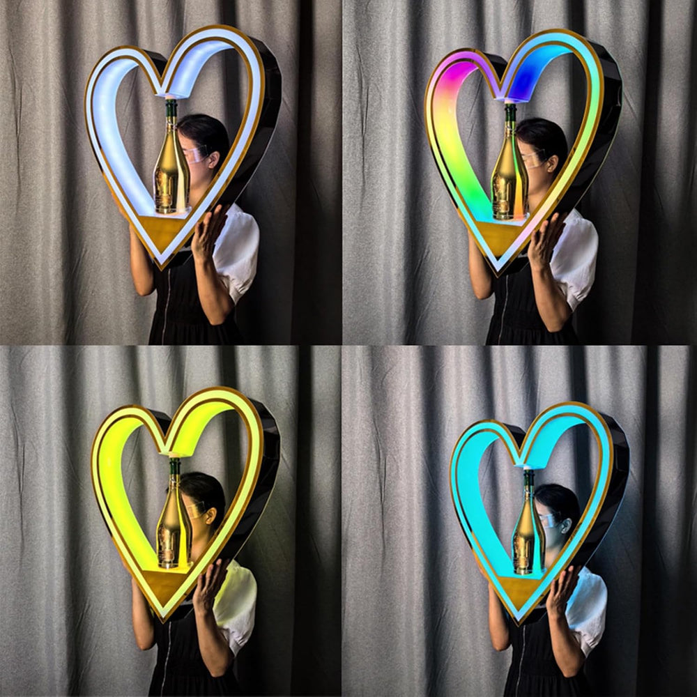 7-Color LED Heart Shape Liquor Bottle Display Shelf, Champagne VIP Bottle Pre...