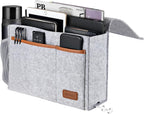 Bedside Caddy, Felt Bed Storage Organizer Hanging Bag Holder with 5 Pockets, Magazine Book Phone Tablet iPad Cables Remote and Water Bottle Holder for Home Dorm Bed Sofa, Light Gray
