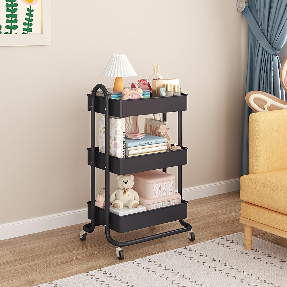 MIOCASA 3-Tier Metal Utility Rolling Cart, Heavy Duty Multifunction Cart with...