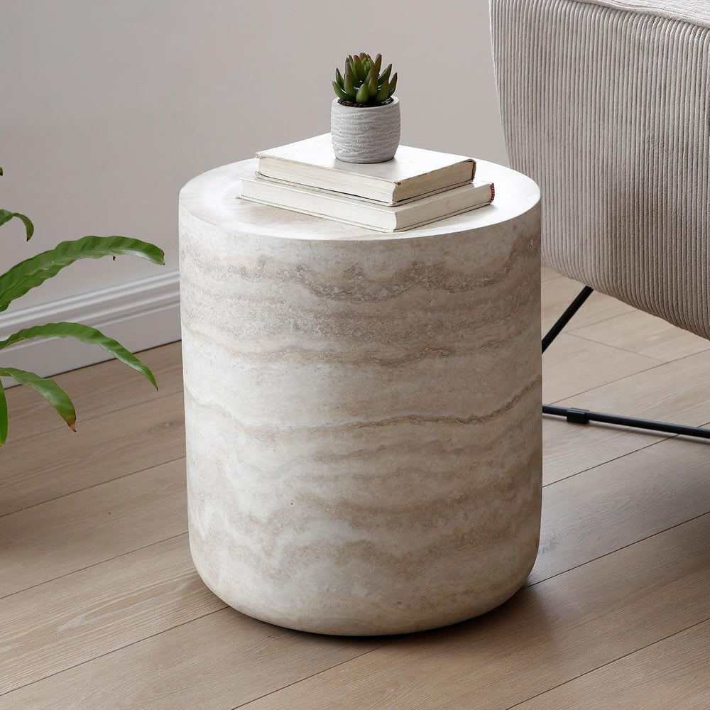 Round Coffee Table Set of 2,Marble Grain Coffee Table Set with Side Table,Cir...