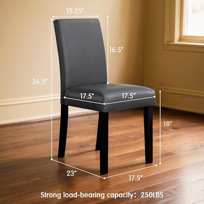 CHUN YI Dining Chairs Set of 4, Faux Leather Dining Room Chairs, High Back Upholstered Parsons Chairs for Dining Room Kitchen Side Chair with Sturdy Wood Legs, Grey (Only Chair)