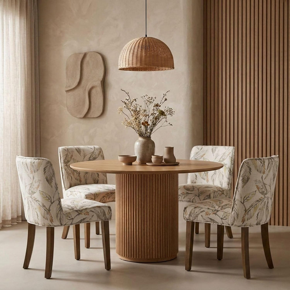 Mid-Century Dining Chairs Set of 4, Linen Fabric Floral Pattern Kitchen Chair...