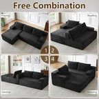 96" Modular Sectional Sofa Couches L-Shape Couch 3 Seat Modular Sofa Corduroy Memory Foam Sectional Boneless Couches for Living Room, Cloud Couch with Oversized Chaise(Black, Left Facing)