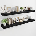 Marsmiles 55" Floating Shelves for Wall, Wooden Shelves with Invisible Brackets Set of 2, Rustic Farmhouse Wall Mounted Shelf for Kitchen Bathroom Living Room Study, Black